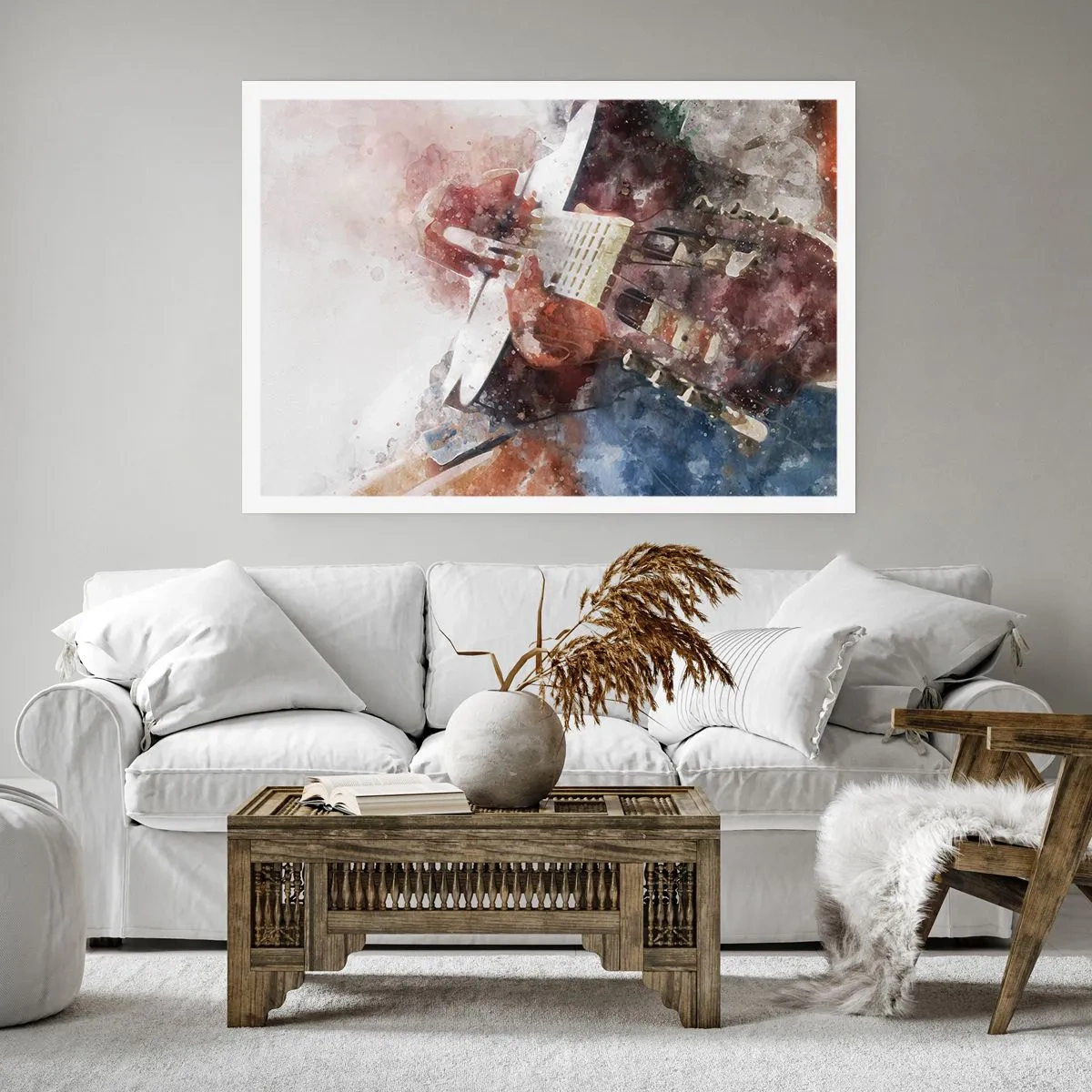 Póster - Una interpretación artística de una guitarra en estilo acuarela. - 100x70cm - ¿Y qué opinas? - Decoración de pared moderna para salón y dormitorio ARTTOR