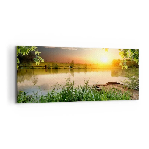 Cuadro sobre lienzo - Impresión de Imagen - Paisaje en un marco verde - 100x40 cm