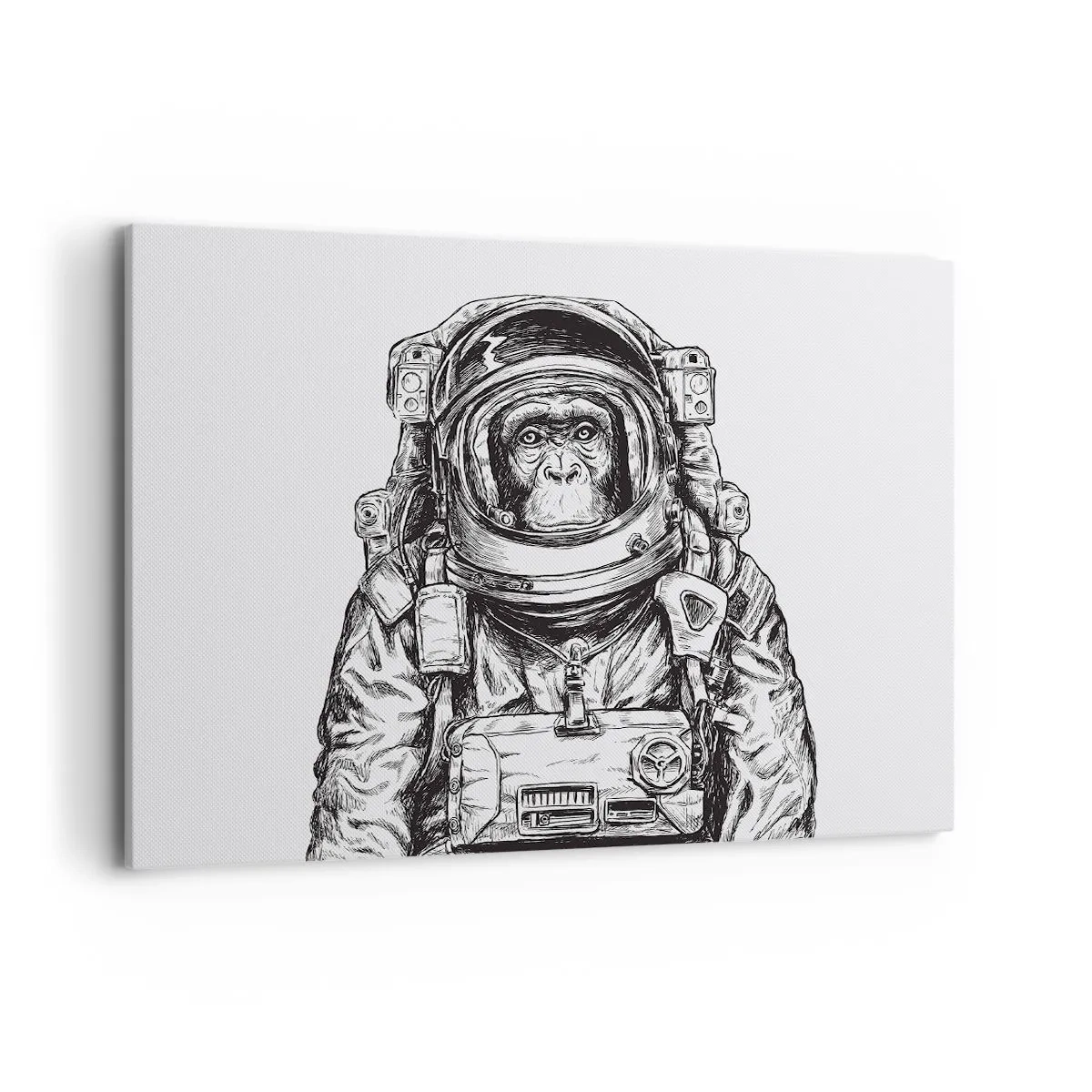 Cuadro sobre lienzo - Impresión de Imagen - Gráfico de un astronauta en un traje espacial con cabeza de mono. - 100x70cm - Evolución alternativa - Decoración de pared moderna para salón y dormitorio ARTTOR