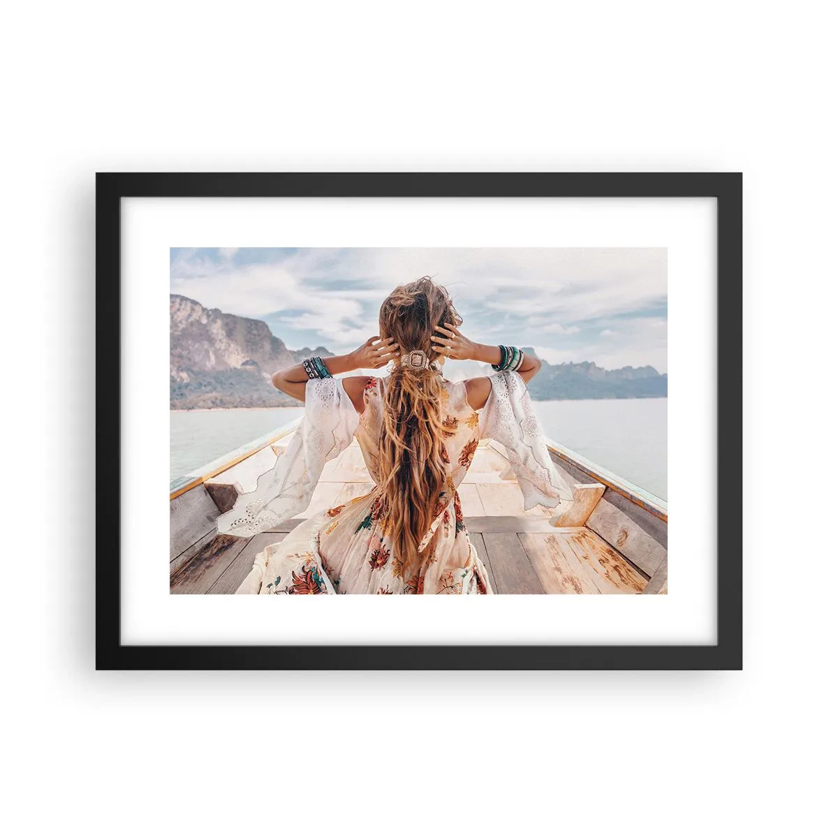 Póster en marco negro - Rumbo a la felicidad - 40x30 cm