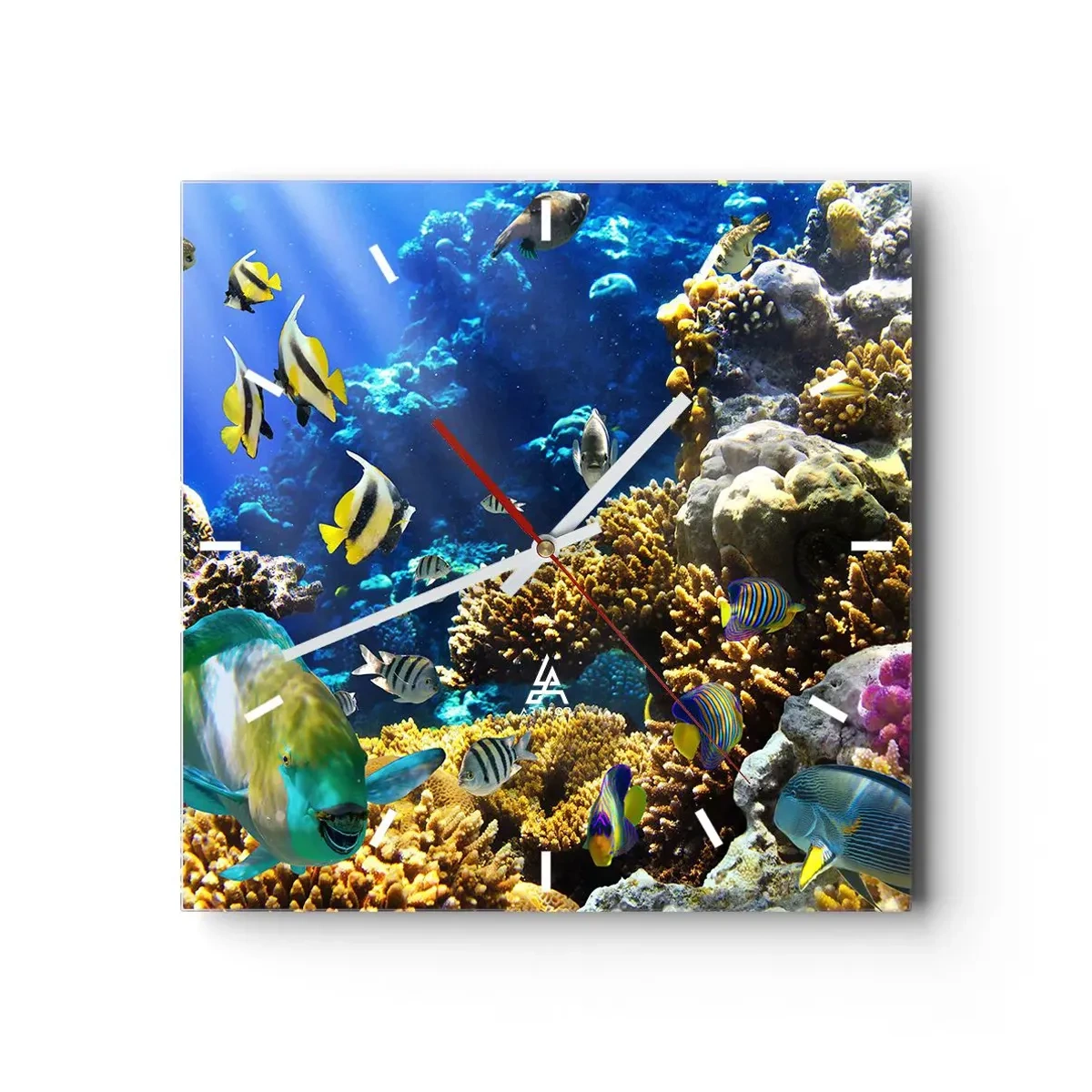 Reloj de pared - Reloj de vidrio - Vacaciones submarinas - 40x40 cm