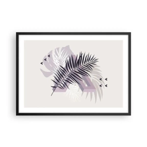 Póster en marco negro - Una composición minimalista con hojas y formas geométricas. - 70x50cm - La sombra de una sombra - Decoración de pared moderna para salón y dormitorio ARTTOR
