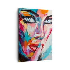 Cuadro sobre lienzo - Impresión de Imagen - Retrato colorido de una mujer en estilo abstracto. - 50x70cm - Nuestro primer secreto - Decoración de pared moderna para salón y dormitorio ARTTOR