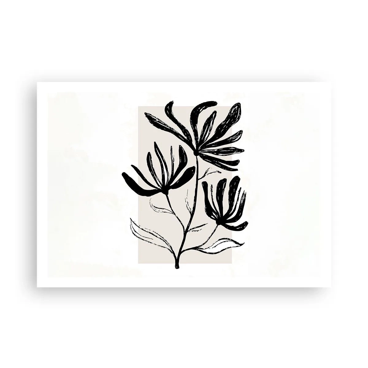 Póster - Motivo floral minimalista en blanco y negro - 100x70cm - Esbozo para un herbario - Decoración de pared moderna para salón y dormitorio ARTTOR