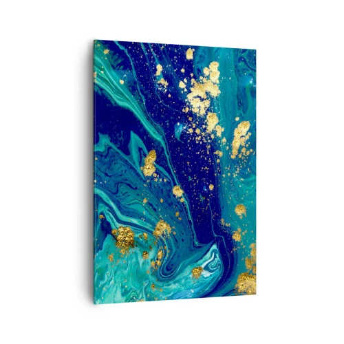 Cuadro sobre lienzo - Impresión de Imagen - Una composición abstracta con acentos azules, verdes y dorados. - 70x100cm - Pétalos de sol  - Decoración de pared moderna para salón y dormitorio ARTTOR