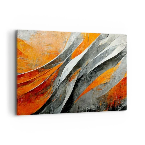 Cuadro sobre lienzo - Impresión de Imagen - Líneas abstractas en tonos naranja y gris. - 100x70cm - Calor y frío - Decoración de pared moderna para salón y dormitorio ARTTOR