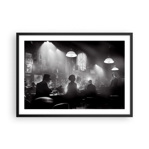 Póster en marco negro - Escena de clubes nocturnos de jazz en blanco y negro - 70x50cm - En clave de jazz - Decoración de pared moderna para salón y dormitorio ARTTOR