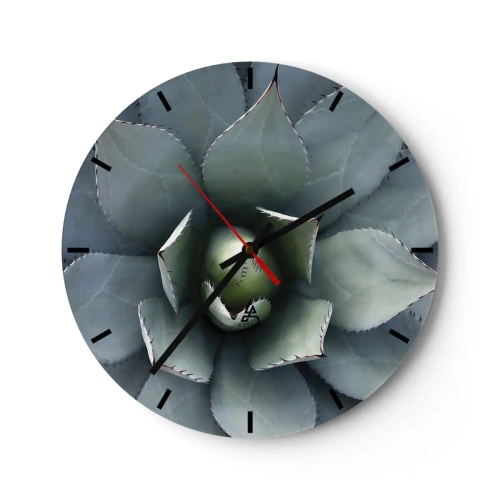 Reloj de pared - Reloj de vidrio - Un primer plano de la disposición geométrica de las hojas de agave. - 30x30cm - Perfección natural - Decoración de pared moderna para salón, cocina y dormitorio ARTTOR