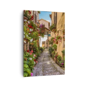 Cuadro sobre lienzo - Impresión de Imagen - Una calle encantadora llena de flores y macetas. - 70x100cm - Callejón italiano - Decoración de pared moderna para salón y dormitorio ARTTOR