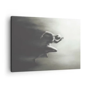 Cuadro sobre lienzo - Impresión de Imagen - Una silueta en blanco y negro de una figura corriendo en un estilo dinámico y surrealista. - 70x50cm - Imparable - Decoración de pared moderna para salón y dormitorio ARTTOR