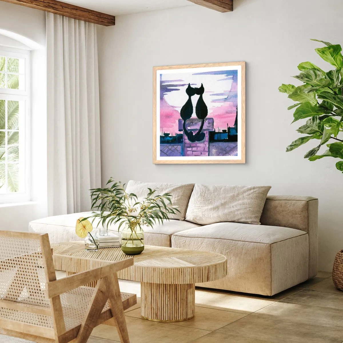 Póster en marco roble claro - Cita bajo la luna - 60x60 cm