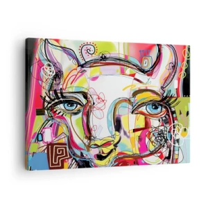 Cuadro sobre lienzo - Impresión de Imagen - Retrato colorido en estilo artístico abstracto. - 70x50cm - La riqueza de un gato - Decoración de pared moderna para salón y dormitorio ARTTOR