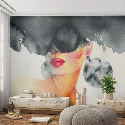 Fotomural Autadhesivo Deluxe Sticker - El secreto de la elegancia - cara de mujer, Mujer, Sombrero - 100x70 cm