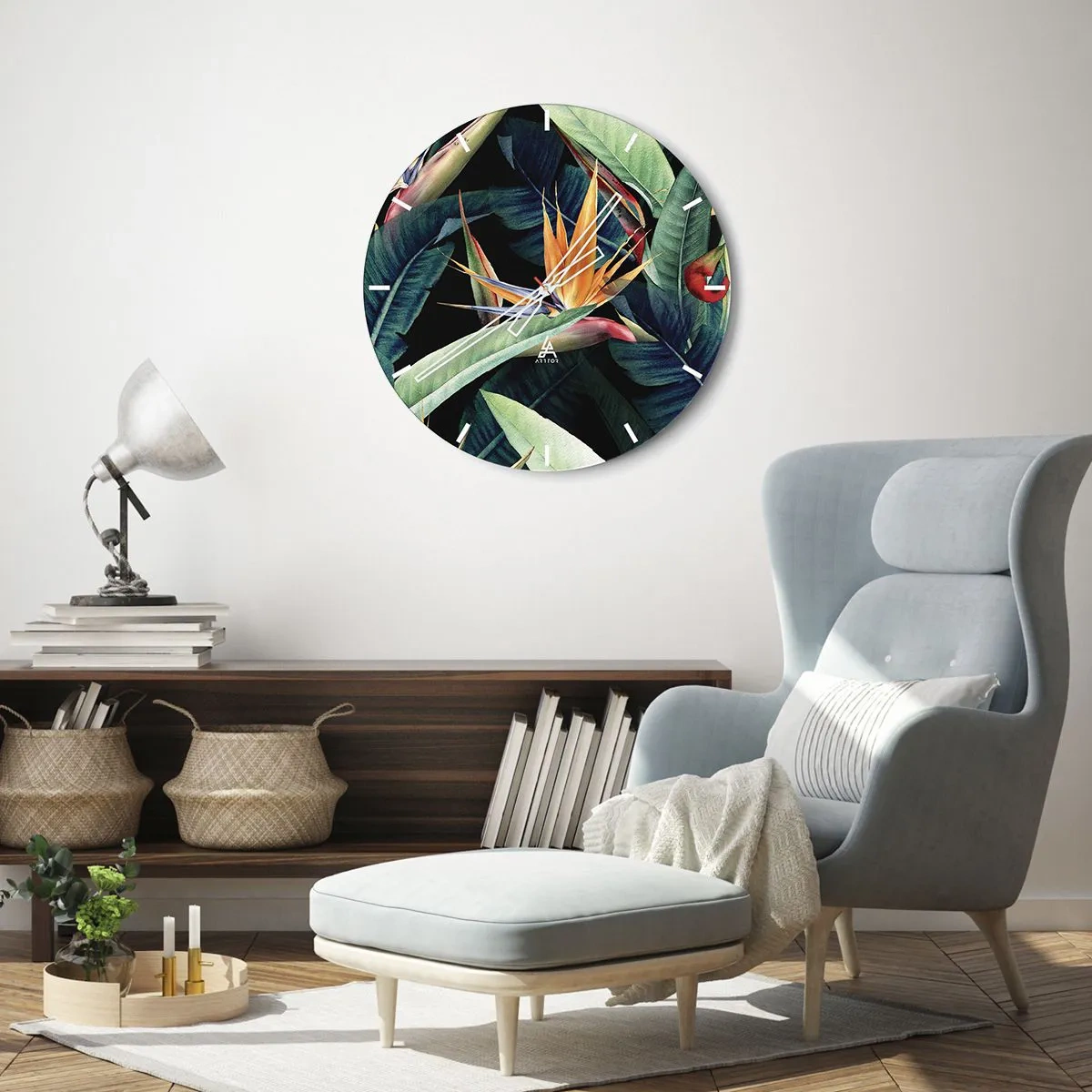 Reloj de pared - Reloj de vidrio - Flores de llamas de los trópicos - 40x40 cm