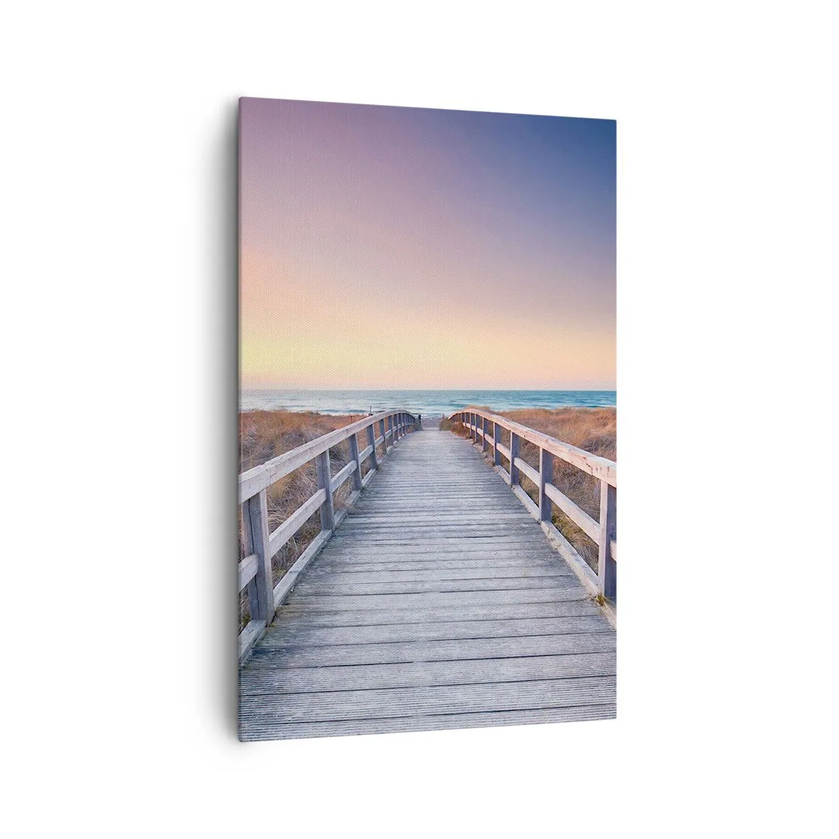 Cuadro sobre lienzo - Impresión de Imagen - Un embarcadero de madera que conduce a la playa al atardecer con el cielo pintado en colores pastel. - 80x120cm - Aurora vespertina del Báltico - Decoración de pared moderna para salón y dormitorio ARTTOR