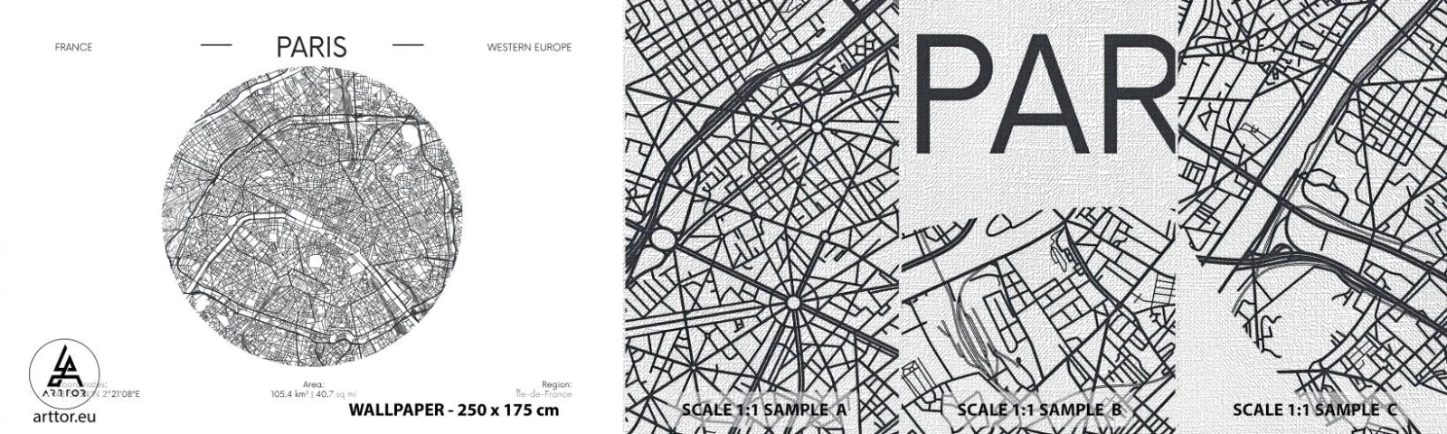 Muestra de fotomural Premium Canvas - Anatomía de París - Mapa, París, Francia - 100x30 cm