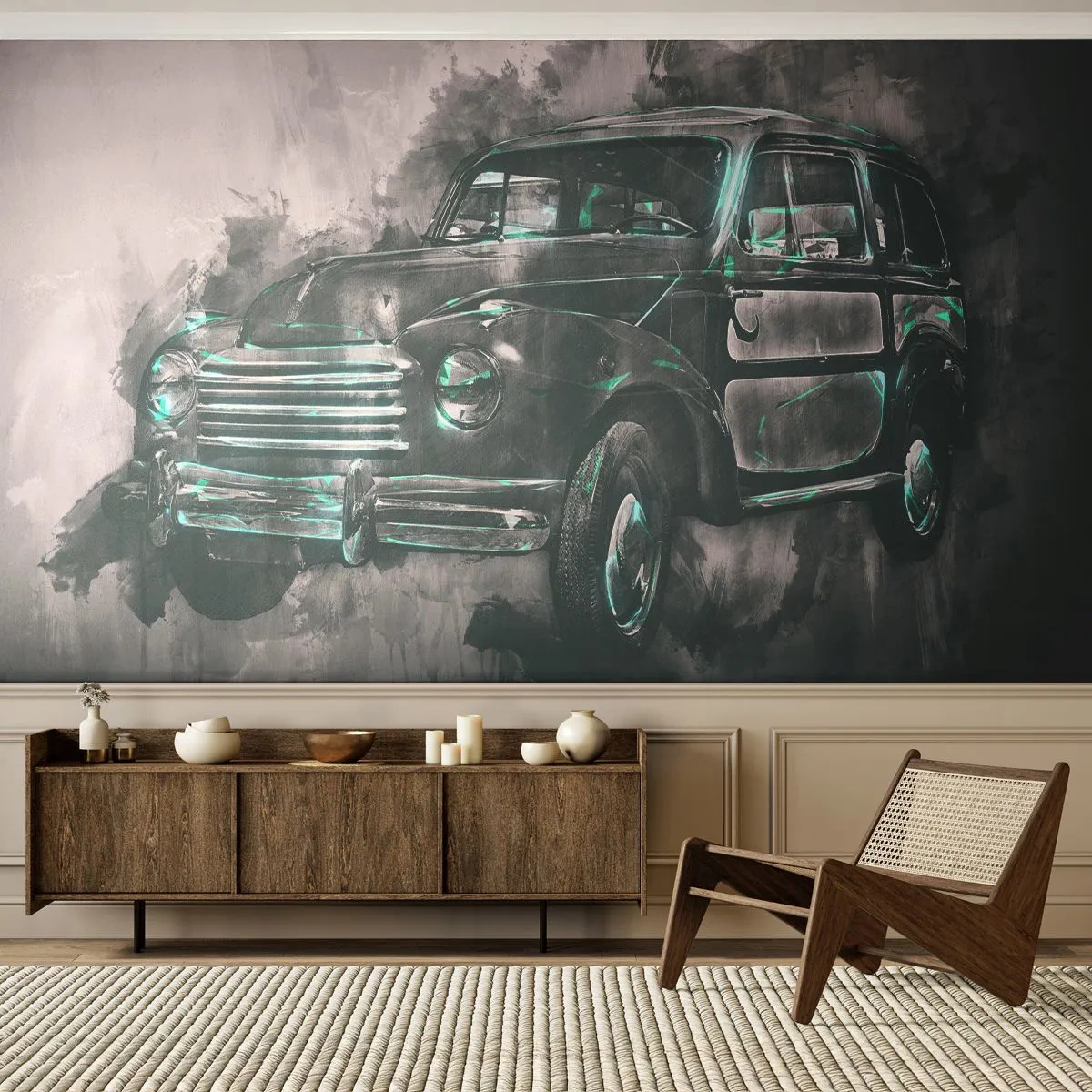 Fotomural Premium Sand - Antepasado respetable - coche retro, Automotor, Viaje - 450x315 cm