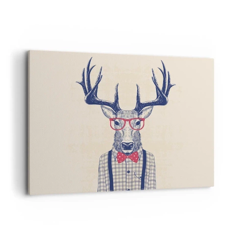Cuadro sobre lienzo - Impresión de Imagen - Gráfico estilizado de un ciervo con gafas y pajarita. - 100x70cm - Una extravagancia lúdica - Decoración de pared moderna para salón y dormitorio ARTTOR