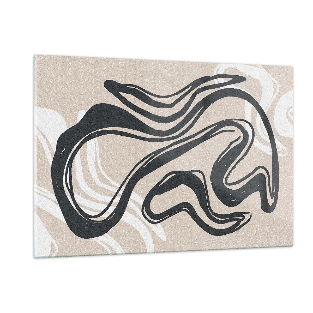 Cuadro sobre vidrio - Impresiones sobre Vidrio - Línea negra expresiva sobre fondo beige en estilo abstracto. - 120x80cm - Expresión multiplicada - Decoración de pared moderna para salón y dormitorio ARTTOR