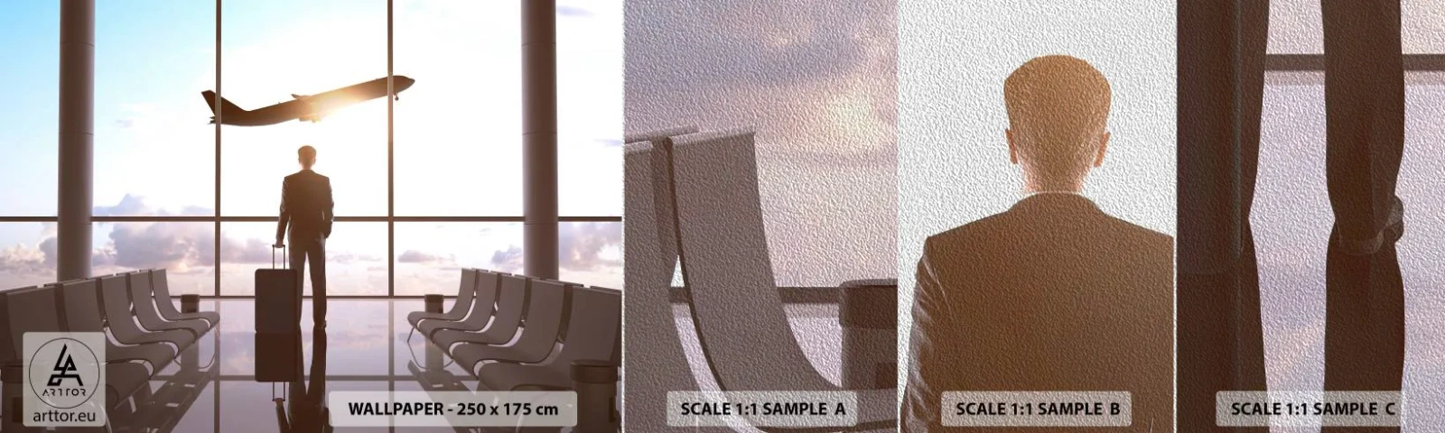 Muestra de fotomural Premium Sand - Tienes tiempo, tranquilo - Aeropuerto, Avión, Viajes - 100x30 cm