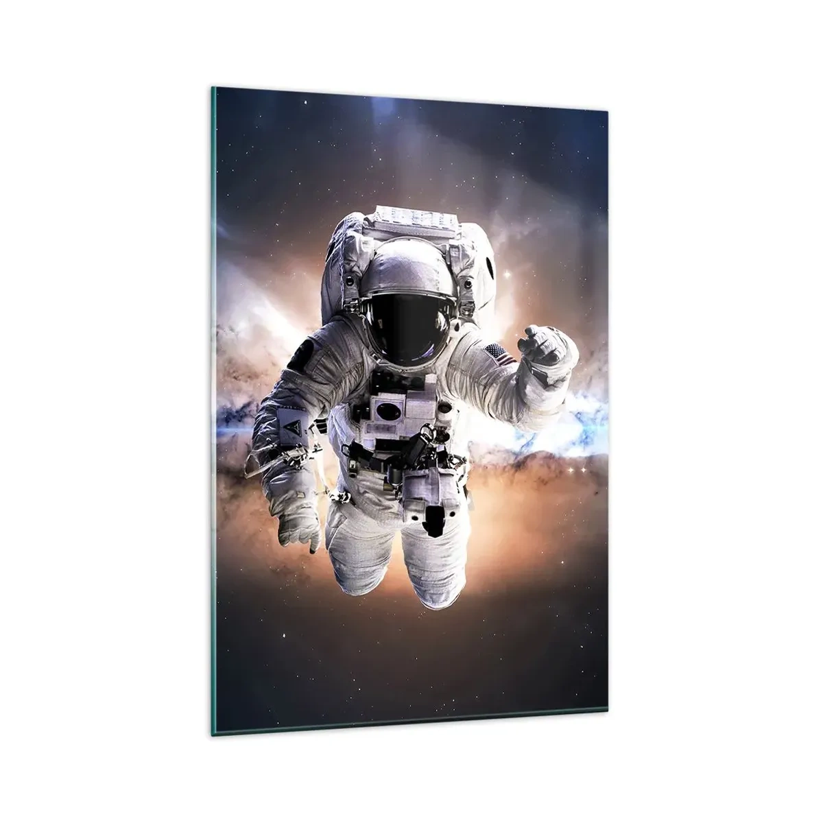 Cuadro sobre vidrio - Impresiones sobre Vidrio - Astronauta en el espacio - 80x120cm - Saludos desde el espacio exterior - Decoración de pared moderna para salón y dormitorio ARTTOR
