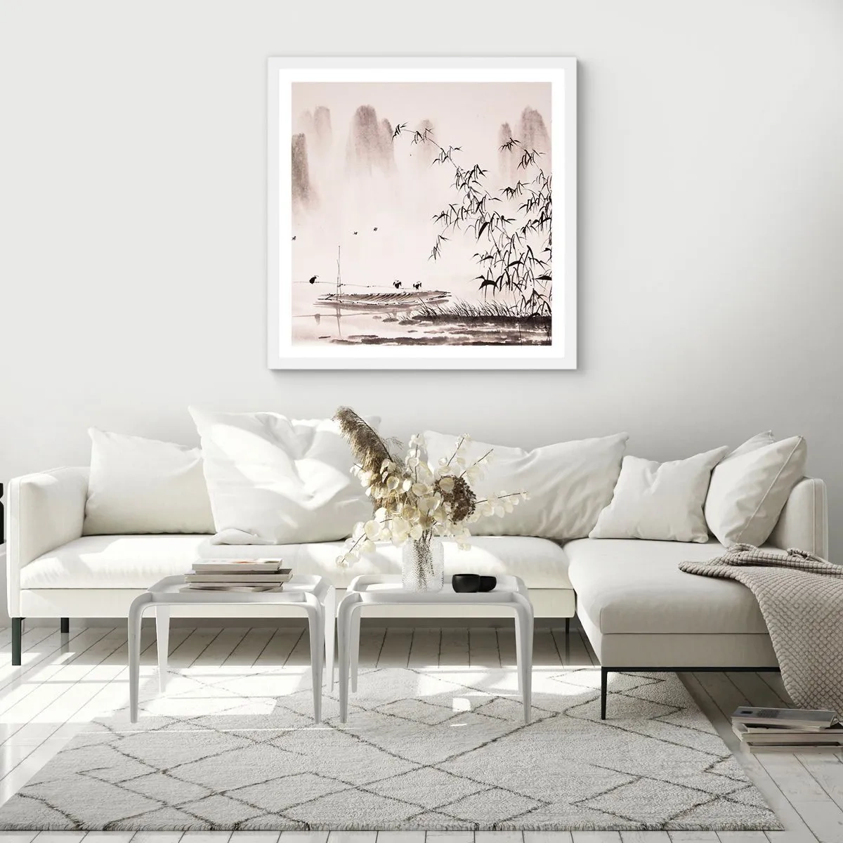 Póster en marco blanco - El silencio de los arrozales - 60x60 cm