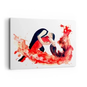 Cuadro sobre lienzo - Impresión de Imagen - Una pintura de acuarela dinámica de una pareja bailando en colores rojos. - 120x80cm - El tango: una ola sensual - Decoración de pared moderna para salón y dormitorio ARTTOR