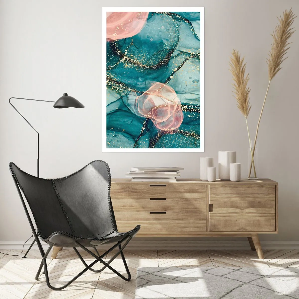 Póster - Seda azul, tul rosa - 70x100 cm