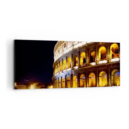 Cuadro sobre lienzo - Impresión de Imagen - El Coliseo iluminado por luces por la noche en Roma - 120x50cm - Los juegos están a punto de comenzar - Decoración de pared moderna para salón y dormitorio ARTTOR