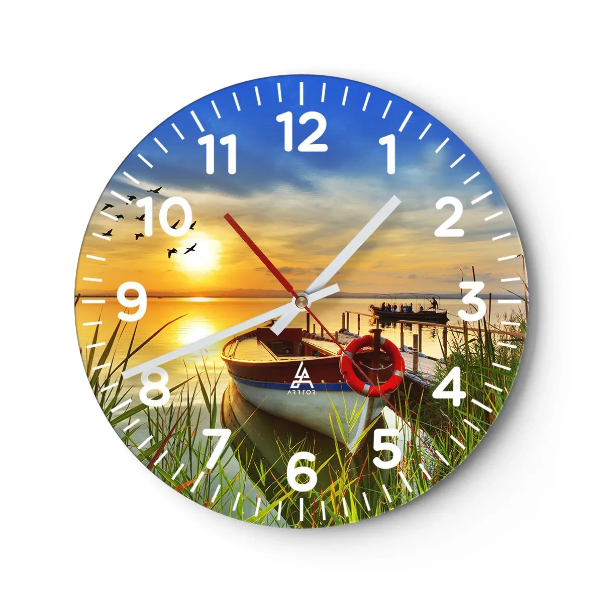 Reloj de pared - Reloj de vidrio - Los cormoranes están volando - 30x30 cm