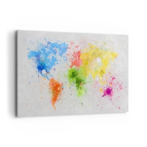 Cuadro sobre lienzo - Impresión de Imagen - Un mapa del mundo en una colorida interpretación de acuarela. - 120x80cm - Todos los colores del mundo - Decoración de pared moderna para salón y dormitorio ARTTOR