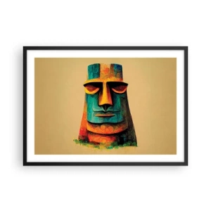 Póster en marco negro - Estatua colorida de la Isla de Pascua - 70x50cm - Escultural, pero simpática - Decoración de pared moderna para salón y dormitorio ARTTOR