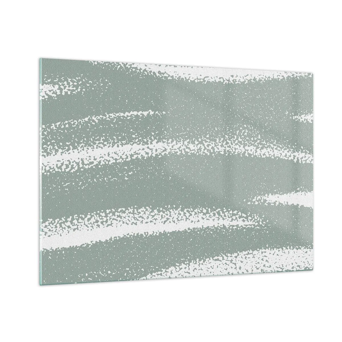 Cuadro sobre vidrio - Impresiones sobre Vidrio - Rayas blancas sobre un fondo verde frío - 100x70cm - Abstracción invernal - Decoración de pared moderna para salón y dormitorio ARTTOR