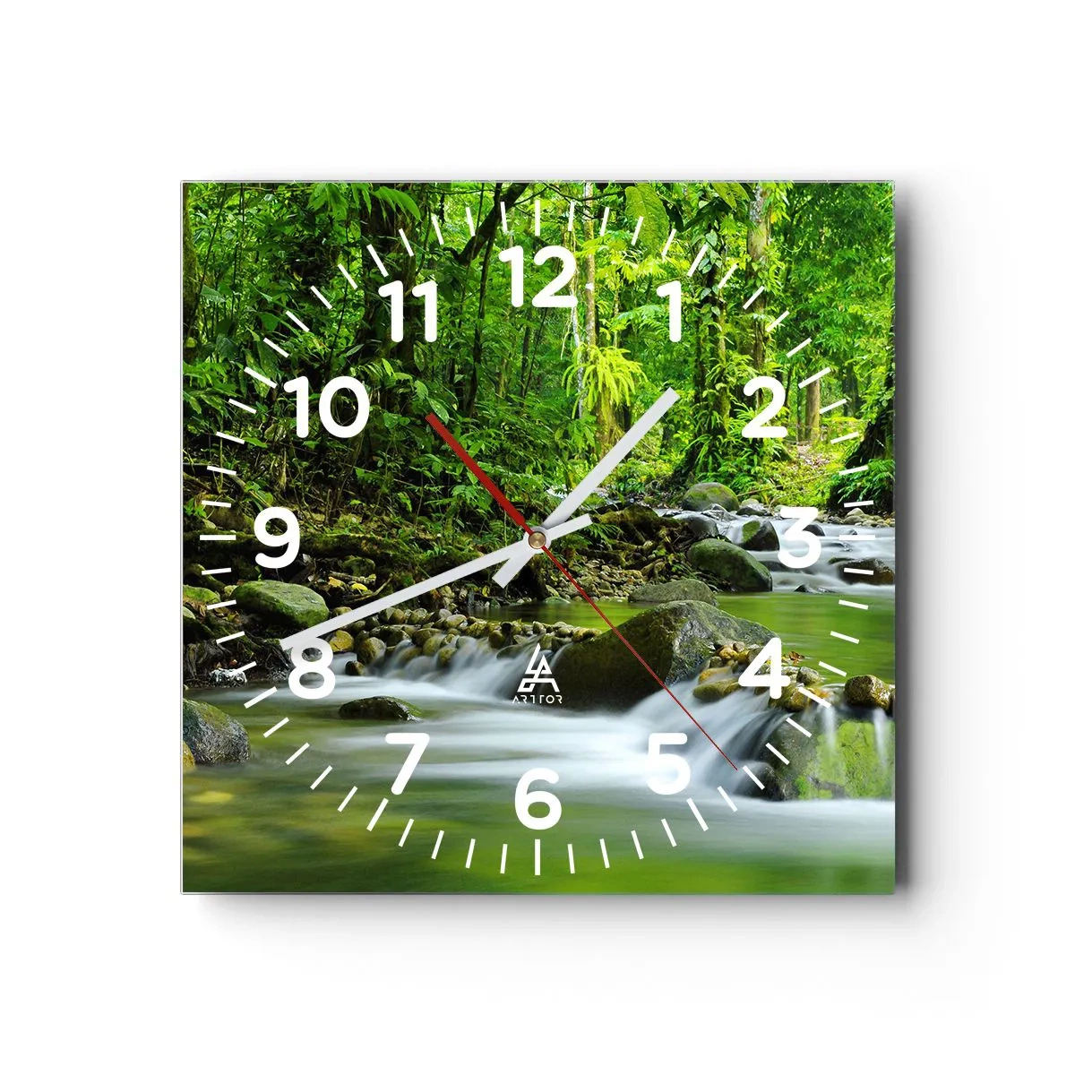 Reloj de pared - Reloj de vidrio - Flotar en un mar de verde - 30x30 cm