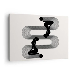 Cuadro sobre lienzo - Impresión de Imagen - Siluetas negras con líneas geométricas sobre un fondo claro - 70x50cm - Simetría sensual - Decoración de pared moderna para salón y dormitorio ARTTOR