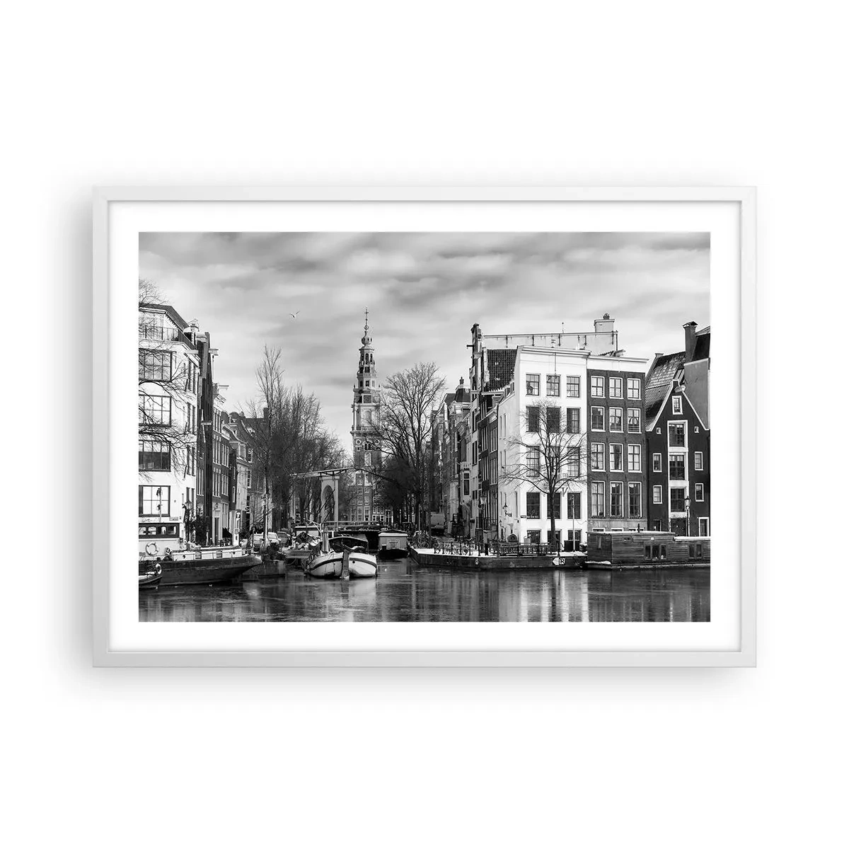 Póster en marco blanco - Ambiente de Ámsterdam - 70x50 cm
