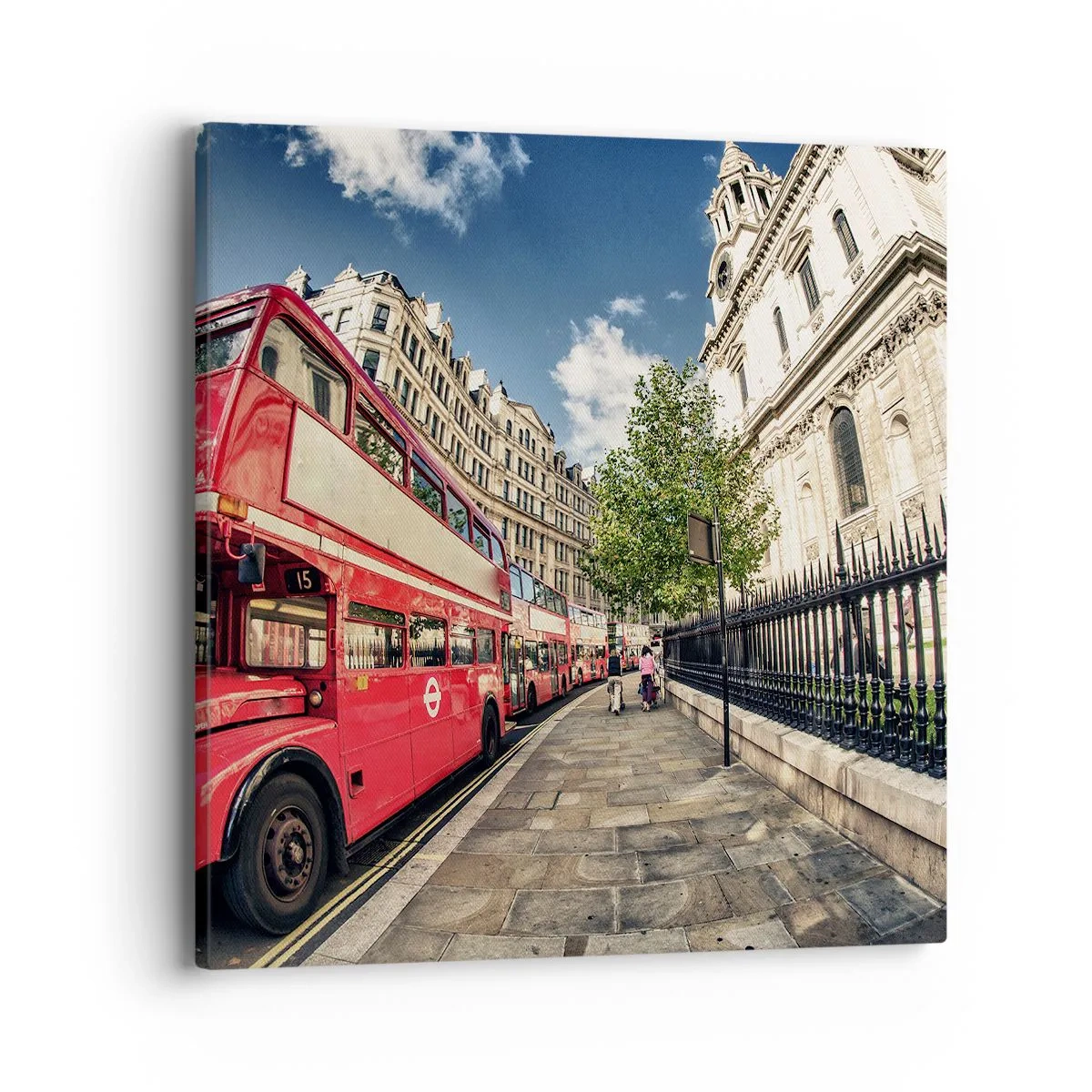 Cuadro sobre lienzo - Impresión de Imagen - Una calle de Londres en gris y rojo - 40x40 cm