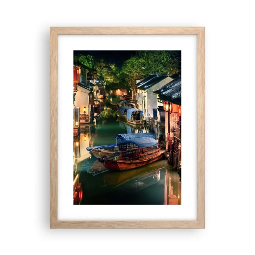 Póster en marco roble claro - Noche en una calle china - 30x40 cm