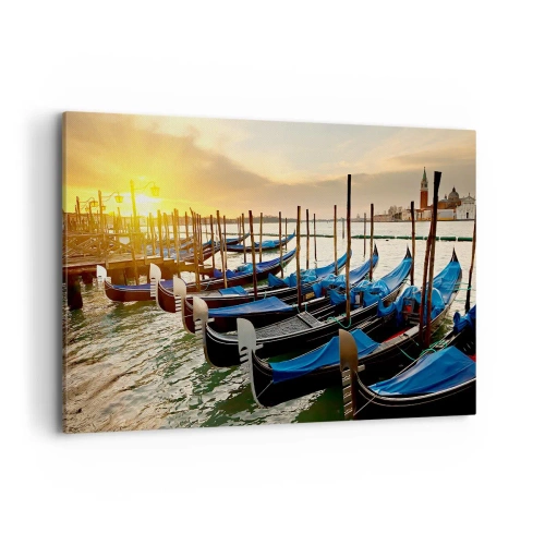 Cuadro sobre lienzo - Impresión de Imagen - Góndolas en Venecia por la mañana a la luz del sol naciente. - 120x80cm - Antes de que llegue la tormenta - Decoración de pared moderna para salón y dormitorio ARTTOR
