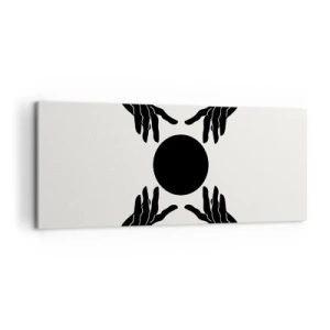 Cuadro sobre lienzo - Impresión de Imagen - Manos negras en una composición simétrica con una pelota. - 120x50cm - Una señal secreta - Decoración de pared moderna para salón y dormitorio ARTTOR