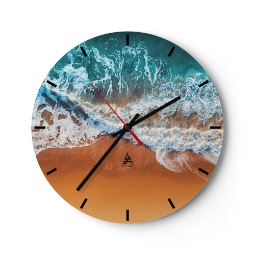 Reloj de pared - Reloj de vidrio - Escena oriental con un barco y flores de cerezo en estilo acuarela. - 30x30cm - Siempre a la par - Decoración de pared moderna para salón, cocina y dormitorio ARTTOR