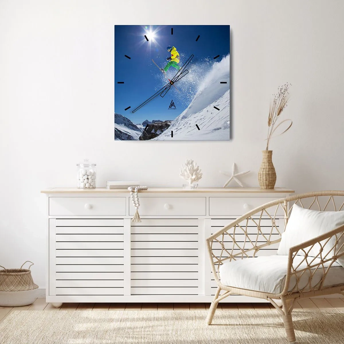 Reloj de pared - Reloj de vidrio - Bailando con las montañas - 40x40 cm