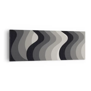 Cuadro sobre lienzo - Impresión de Imagen - Patrones ondulados en blanco y negro en tonos de gris. - 140x50cm - Ola tras ola - Decoración de pared moderna para salón y dormitorio ARTTOR