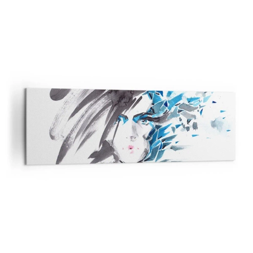 Cuadro sobre lienzo - Impresión de Imagen - Pintura facial artística de acuarela con acentos azules. - 160x50cm - Un sensual retrato en gris y azul - Decoración de pared moderna para salón y dormitorio ARTTOR