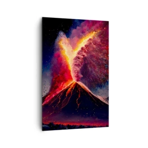 Cuadro sobre lienzo - Impresión de Imagen - Una erupción volcánica única por la noche con colores dinámicos. - 80x120cm - Belleza y horror - Decoración de pared moderna para salón y dormitorio ARTTOR