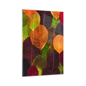 Cuadro sobre vidrio - Impresiones sobre Vidrio - Hojas coloridas dispuestas en un patrón otoñal. - 70x100cm - Mosaico de otoño - Decoración de pared moderna para salón y dormitorio ARTTOR