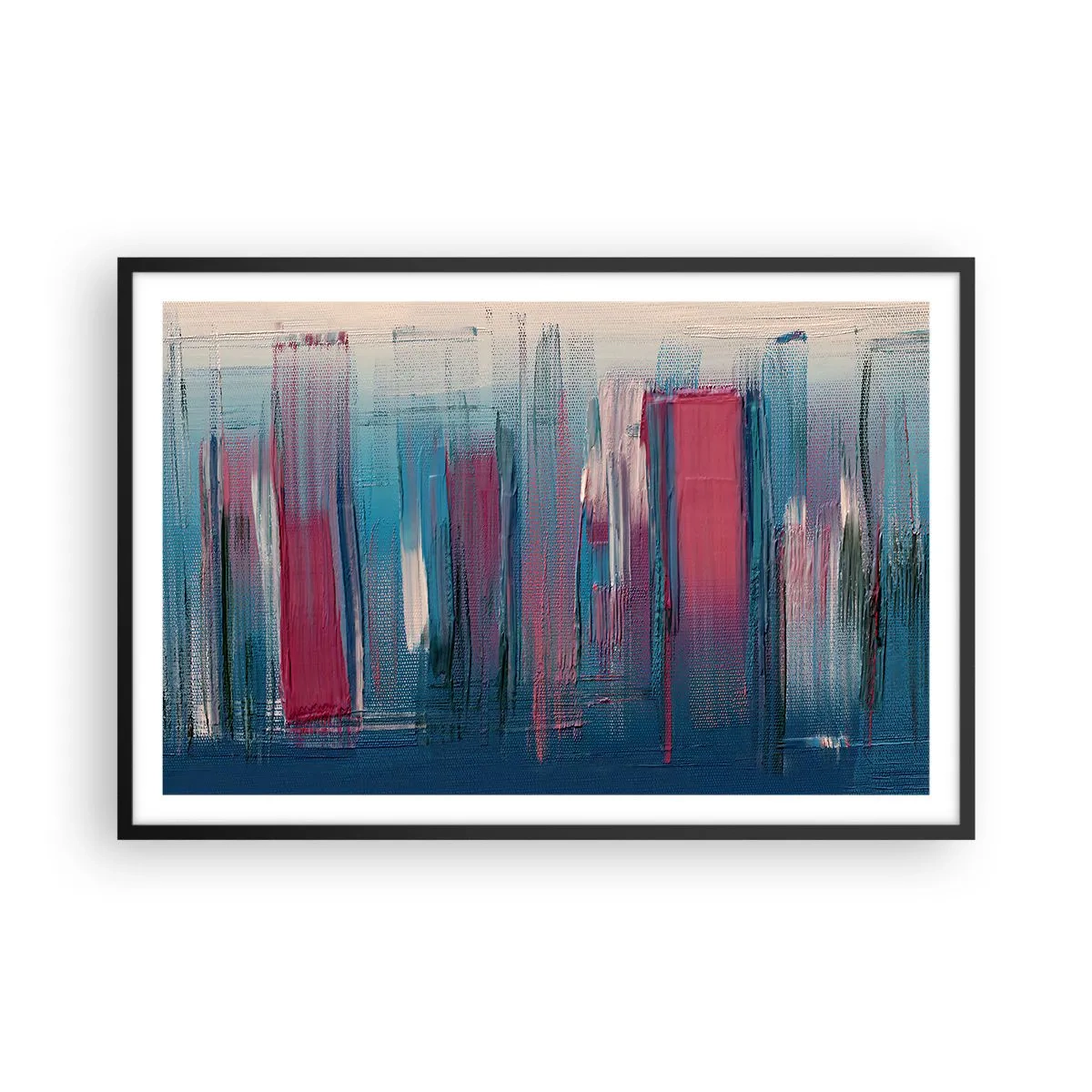 Póster en marco negro - Composición vertical en azul y rojo - 91x61 cm