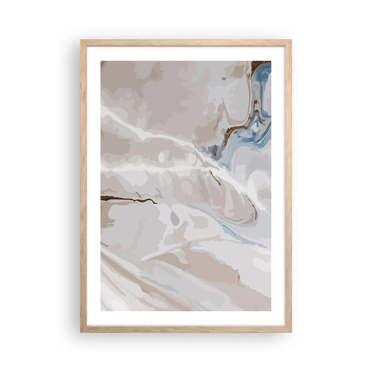 Póster en marco roble claro - El azul serpentea por el blanco - 50x70 cm