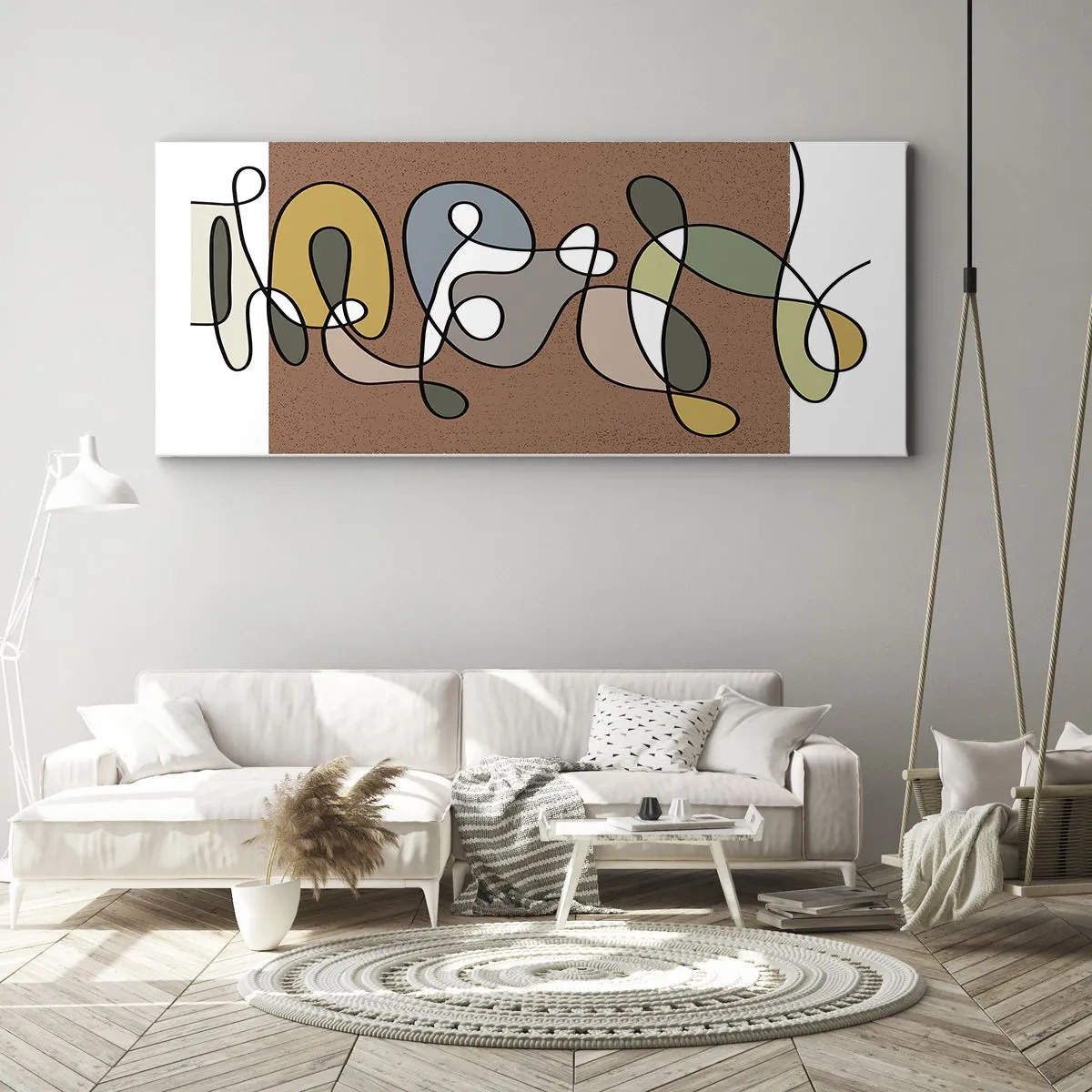 Cuadro sobre lienzo - Impresión de Imagen - Abstracción colorida con manchas y líneas. - 120x50cm - Una abstracción por la que vale la pena sonreír - Decoración de pared moderna para salón y dormitorio ARTTOR