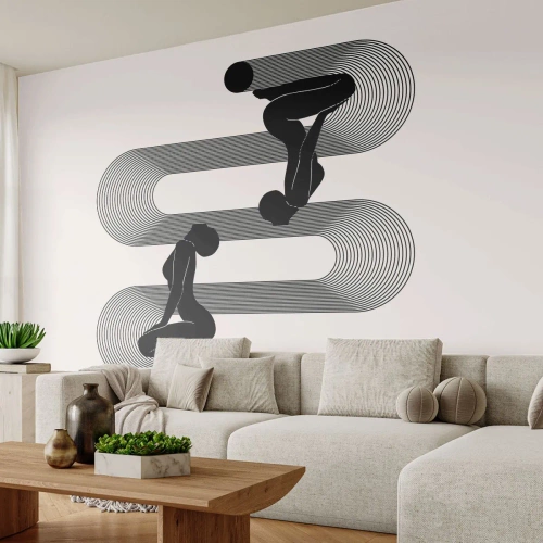 Fotomural Premium Sand - Gráfico en blanco y negro de una silueta femenina en simetría. - 100x70cm - Simetría sensual - Decoración de pared moderna para salón y dormitorio ARTTOR